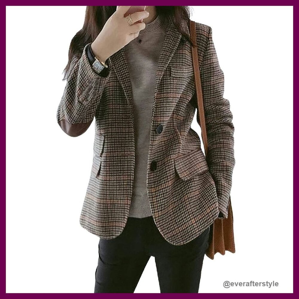 Chic Lapel Collar Plaid Business Blazer Jacket Office Work Professional
